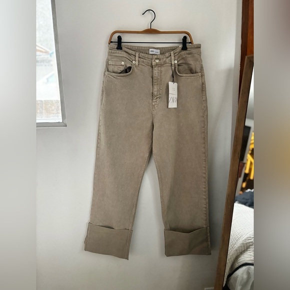 ZARA | BNWT turn up wide leg crop in stone | size 12 - Picture 2 of 5